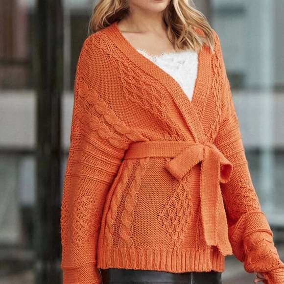orange chunky knit cardigan